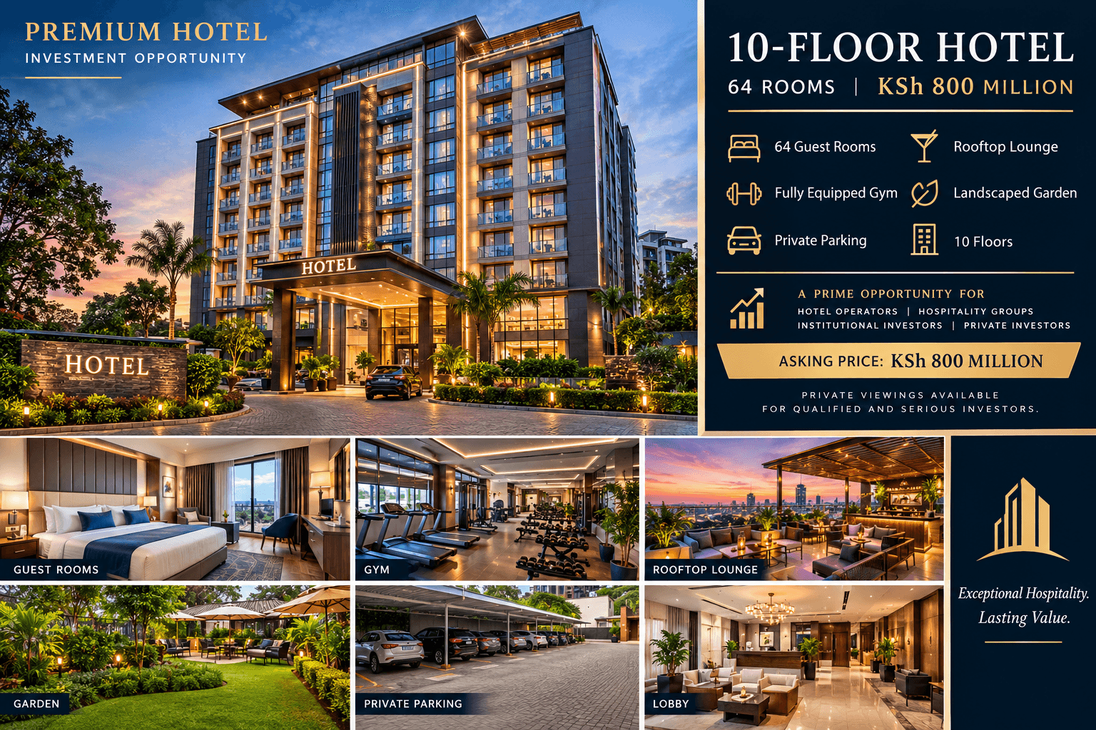 10-Floor Luxury Hotel – 64 Rooms